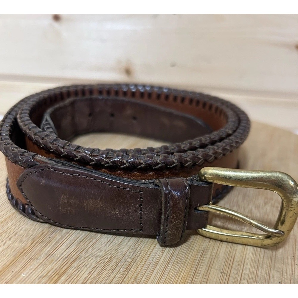 VTG Coach Men's Brown #5752 Leather Belt Size 38 Braided Edge Brass Buckle